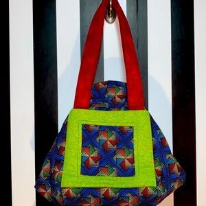 Fabric Quilted Handmade Zipper Folding Oversize Handbag Unique Funky Zips Shut